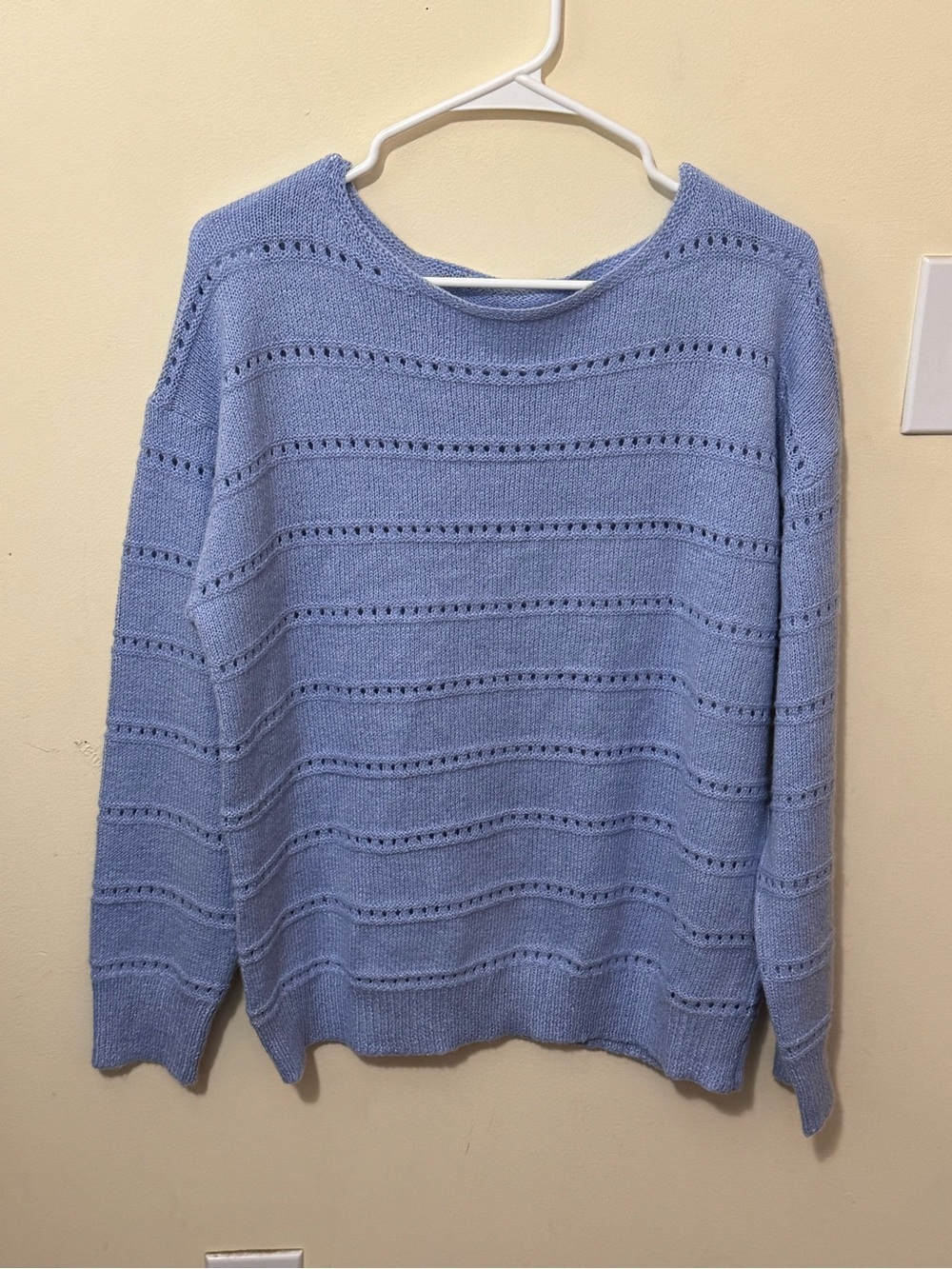 SHEIN Light Blue Open-Stitch Crew Neck Sweater